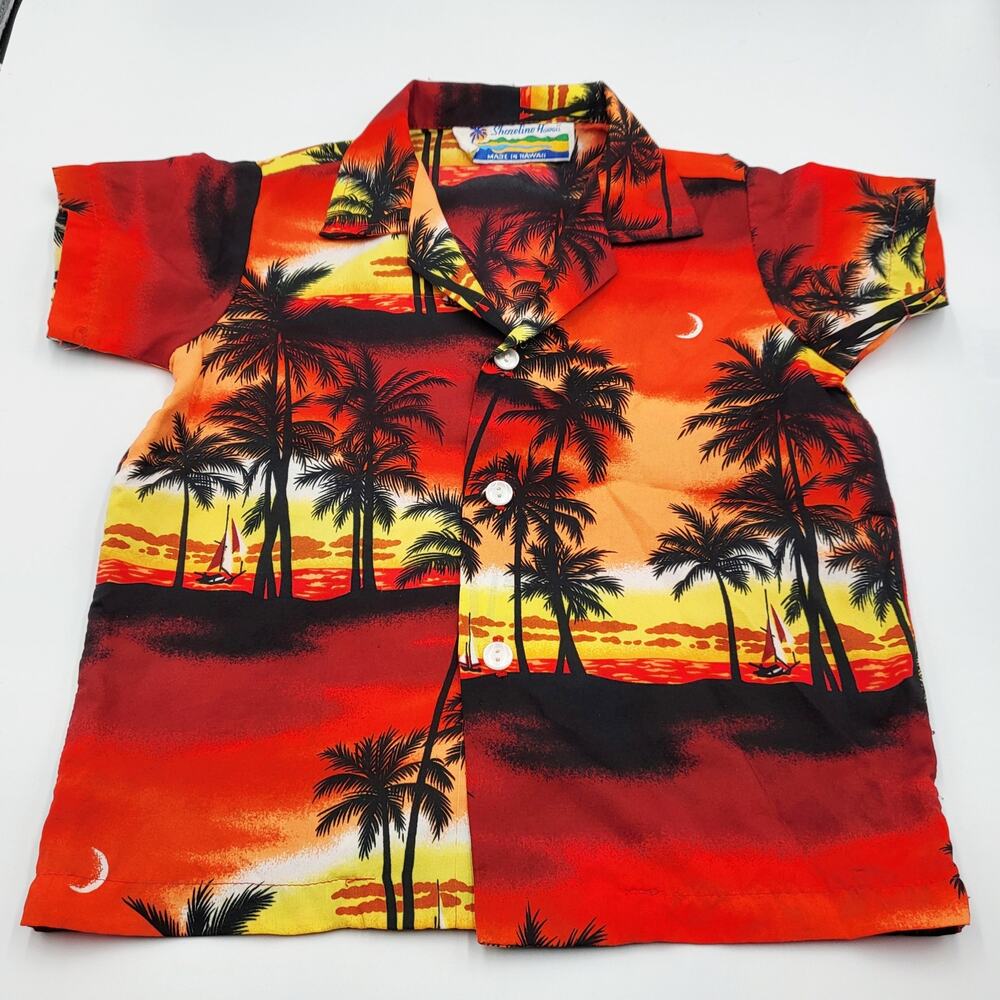 Vintage Shoreline Hawaii Made in Hawaii Tropical Boys Button-Up Shirt Size 4